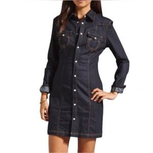 EUC True Religion szM Dark Denim Lonestar Leighton Stretch Button-Up Dress…